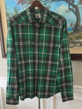 Express Green and Black Plaid Button-Down Shirt